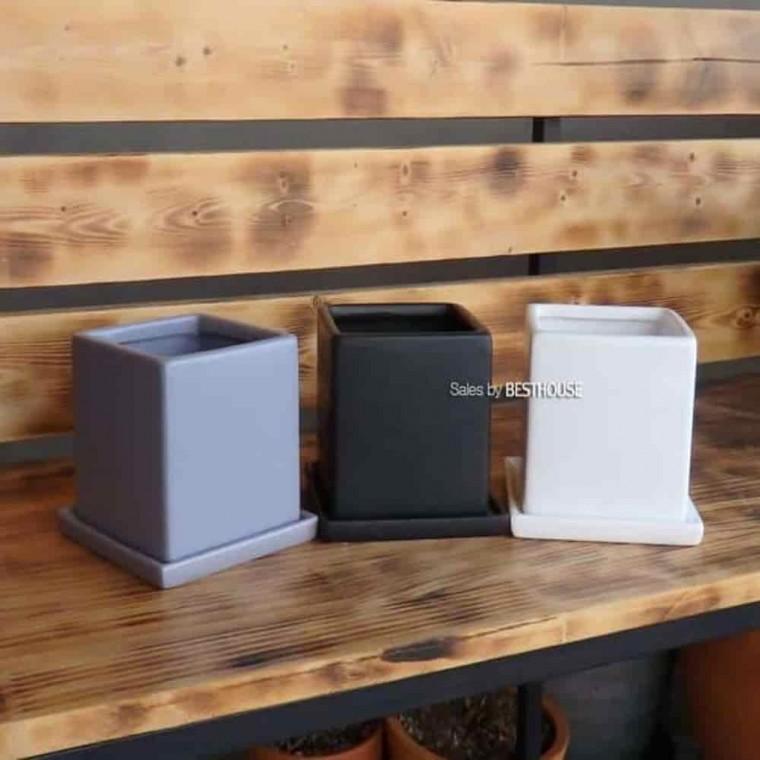 허브키우기 귀여운화분 책상위화분 도기화분 사각 11x11x11