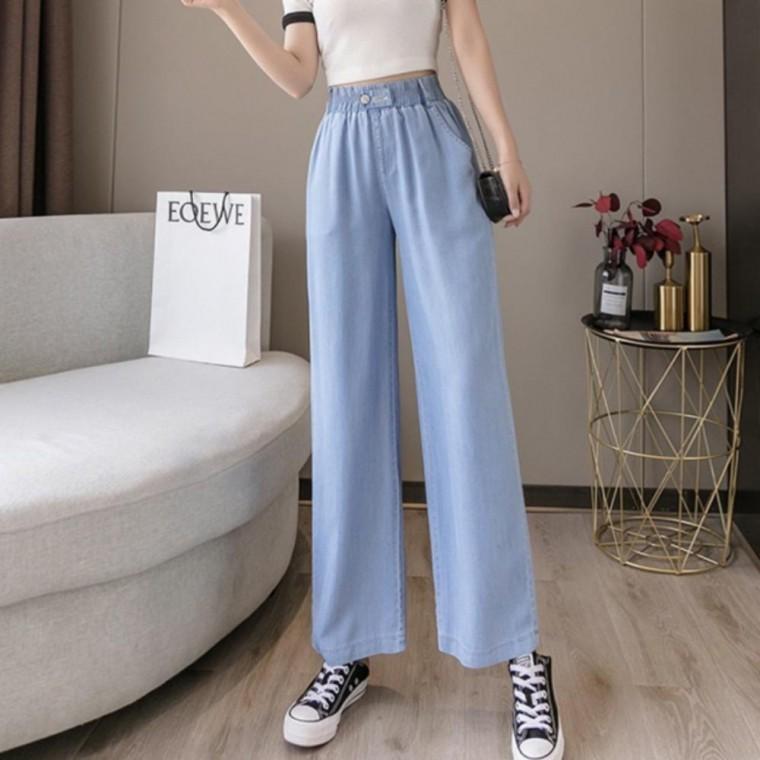 와이드 데님 청바지 여성 여름 팬츠 밴딩 시원한