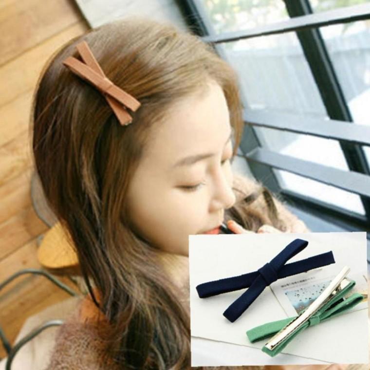 파스텔 유니크 컬러 리본 미니 집게핀 1P 앞머리 옆머리 잔머리 헤어 스타일링