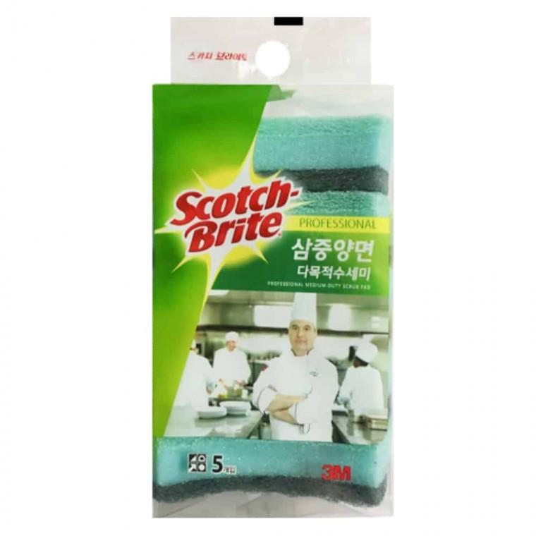 삼중양면 수세미 5개 주방수세미 스펀지수세미