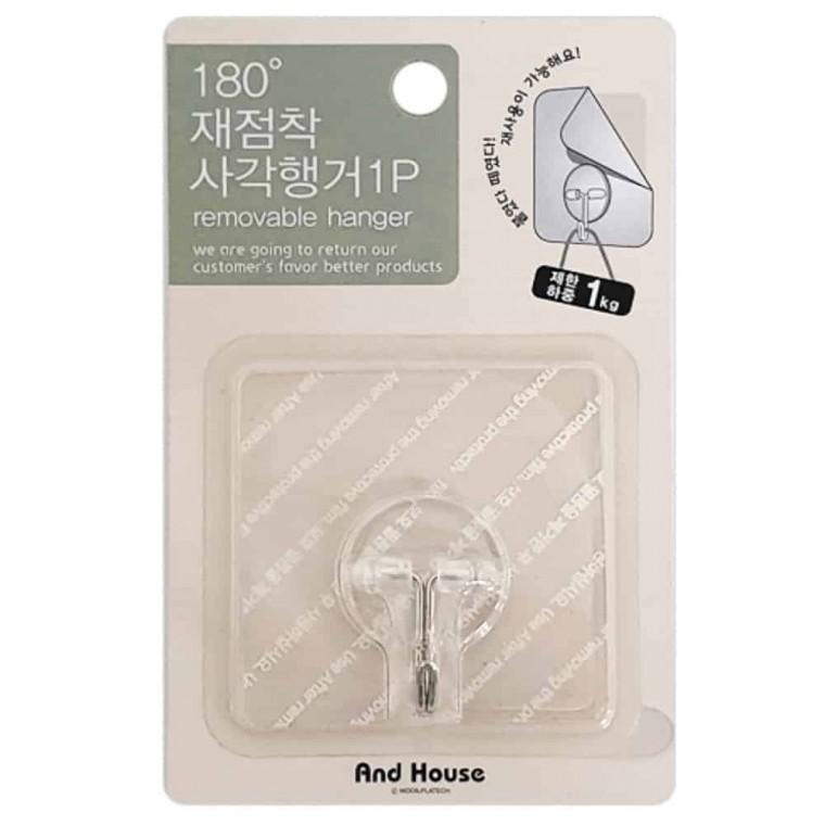 재점착 행거 사각 투명 1p 벽부착고리 주방도구걸이