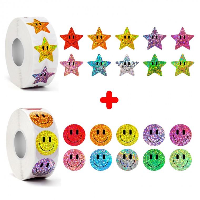 10컬러 반짝이 스마일 원형 별 스티커 1000pcs S297
