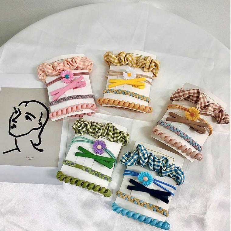 꽃 헤어핀 헤어끈 SET