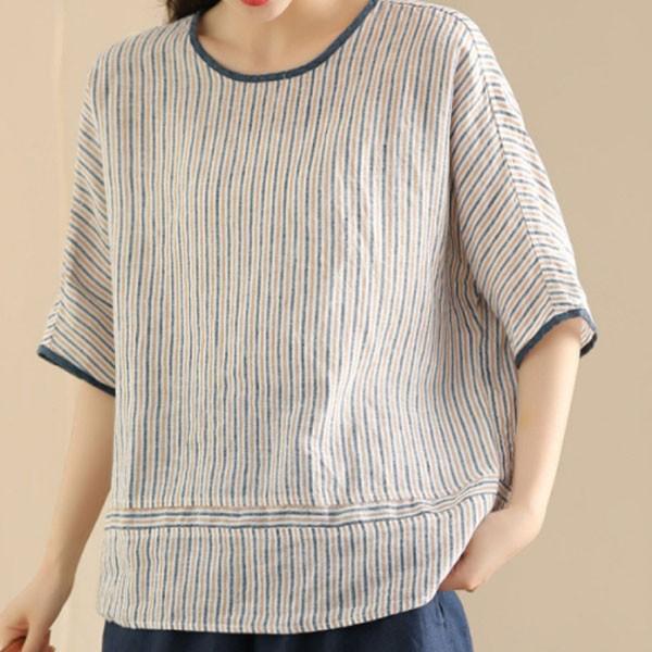 은창]노먼 스트라이프 데일리 티셔츠 상의 여름 봄 가을 간절기 5부 상의 블라우스 티셔츠 셔츠 여성