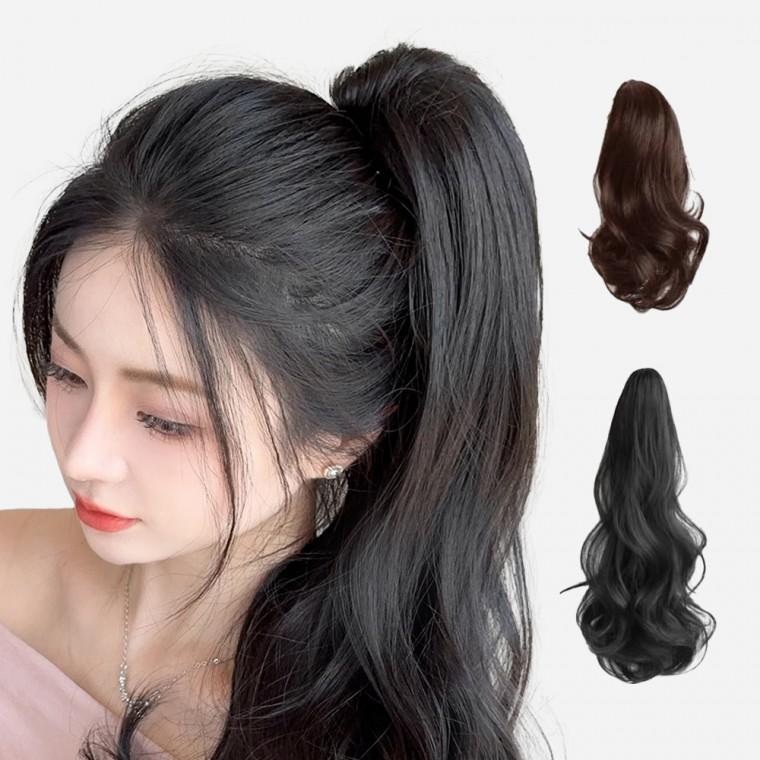 [큰손할인] 포니테일가발 붙임머리 집게형 웨이브 긴머리 여성 부분가발 묶음머리 헤어피스 볼륨 셀프
