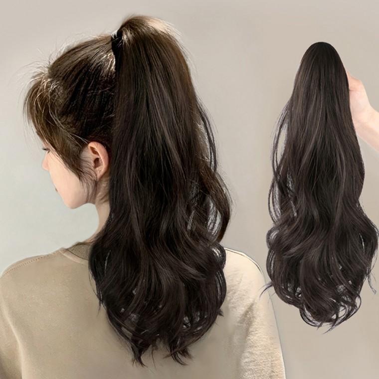 [개미물류] 포니테일가발 긴머리 웨이브 셀프 묶음머리 볼륨 여성 헤어피스 집게형 부분가발 붙임머리