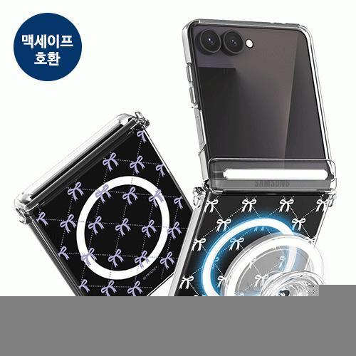 트라이코지 코지 리본 패턴 오토 마그네틱 힌지 보호 클리어 하드 케이스 Z플립8(F776)플립7 플립6 플립5