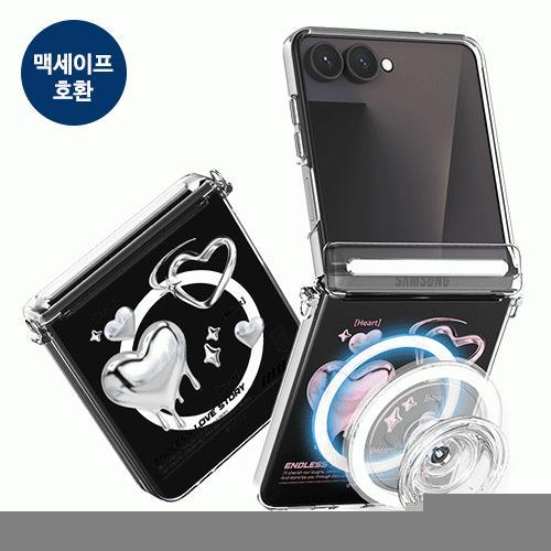 트라이코지 하트 레터링 오토 마그네틱 힌지 보호 클리어 하드 케이스 Z플립8(F776)플립7 플립6 플립5