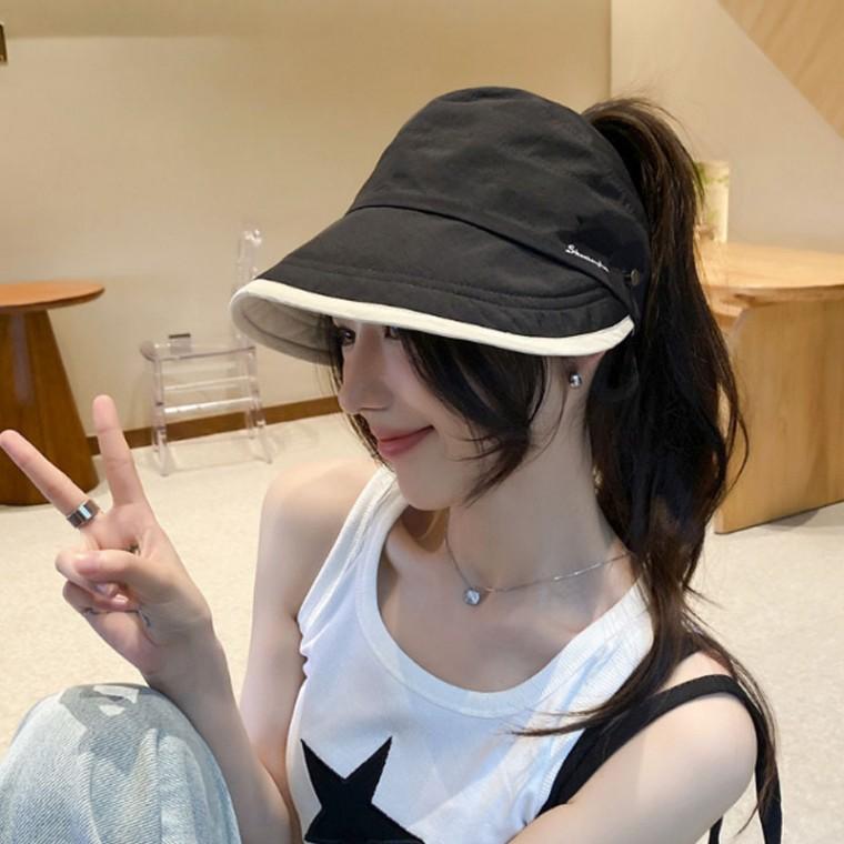 여성 포니테일 투톤 햇빛가리개 썬캡 챙모자