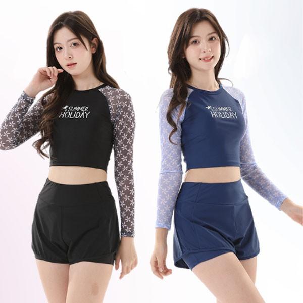 은창]멜로우 웨이브 하이웨이스트 래쉬가드 투피스 수영복 비키니 모노키니 여름 비치 휴가 바지 팬츠 세