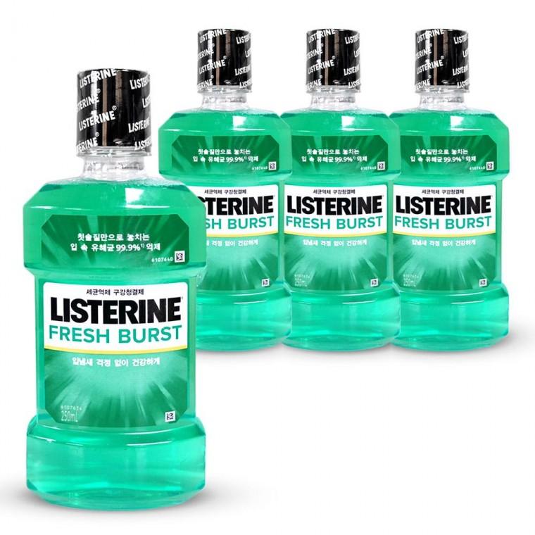리스테린 후레쉬버스트 스피어 민트향 입냄새제거 구강청결제 가글 250ml 4개