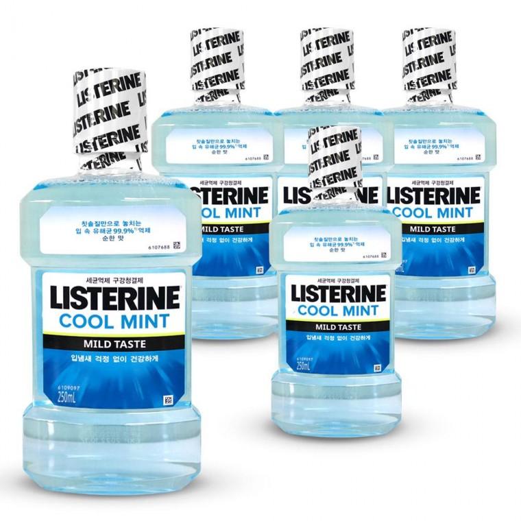 리스테린 쿨민트 마일드 순한 입냄새제거 구강청결제 가글 250ml 5개