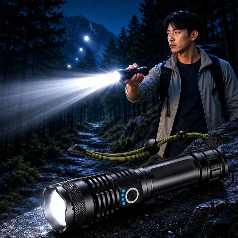 강력한빛의성능 XPE70.2 LED 야외 등산 줌 서치라이트 랜턴 손전등 후레쉬 D14A