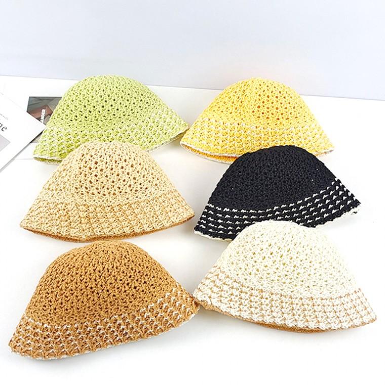 준캡 봄 여름 가을 5줄짜임챙 벙거지 여성 여자 모자 버킷햇 밀짚모자
