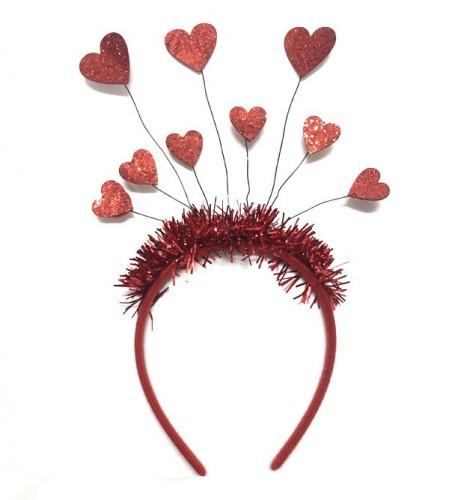 하트꼬불이 수술머리띠 헤어밴드 LOVE 레드 반짝이 귀여운 아이템 사랑고백 축하파티 생일 해피버스데이