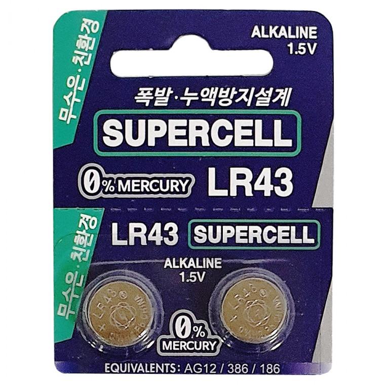 슈퍼셀 알카라인 건전지 (낱개2P LR43) 무수은 배터리