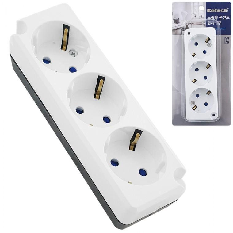 코텍 노출형 콘센트 접지3구(K-8755) 비매입 16A 250V