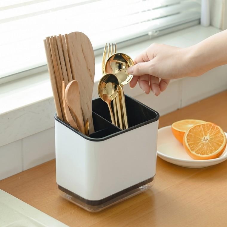 사각 물빠짐수저통 싱크대 3구 수저정리함 블랙