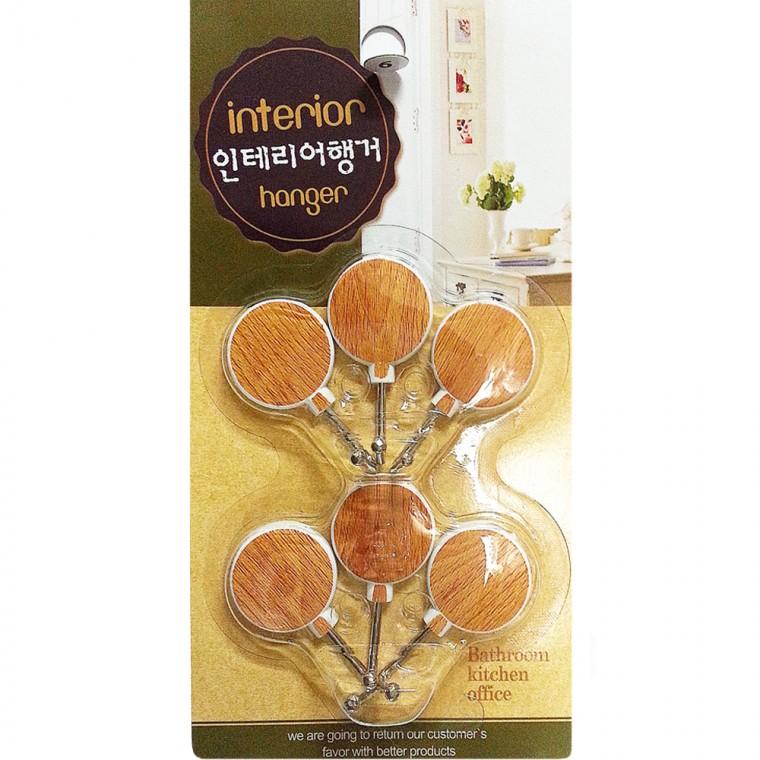 우일 우드 미니행거6P (우드) 접착식걸이 후크