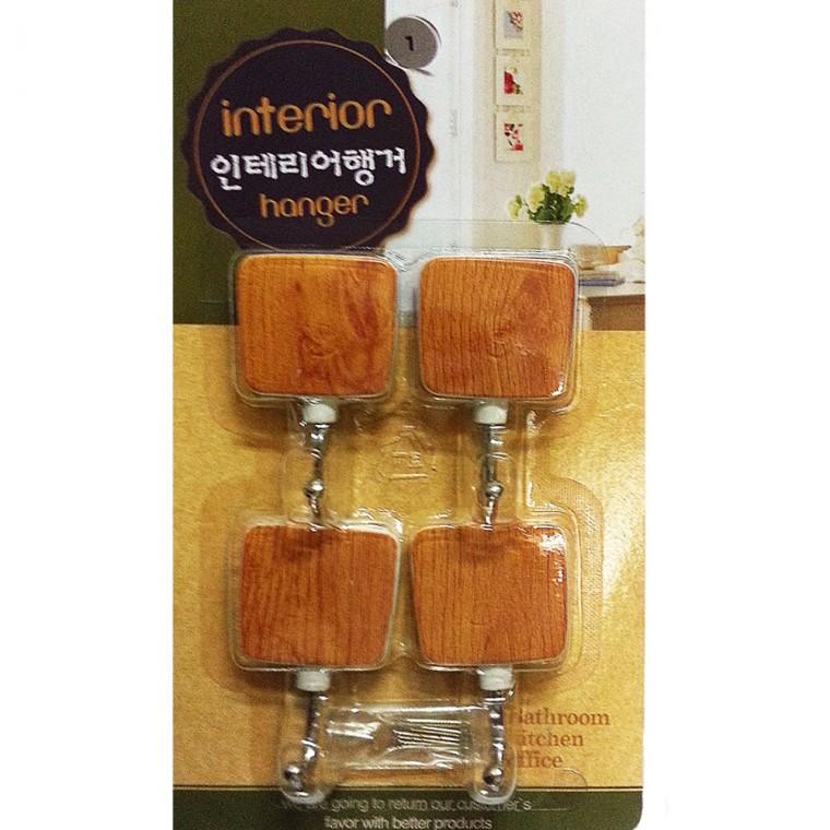 우일 우드 사각행거4P (우드) 접착식걸이 후크