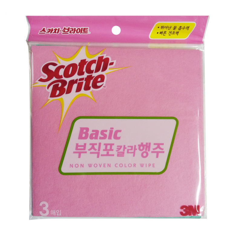 3M 스카치 브라이트(베이직)부직포 칼라행주-3매입