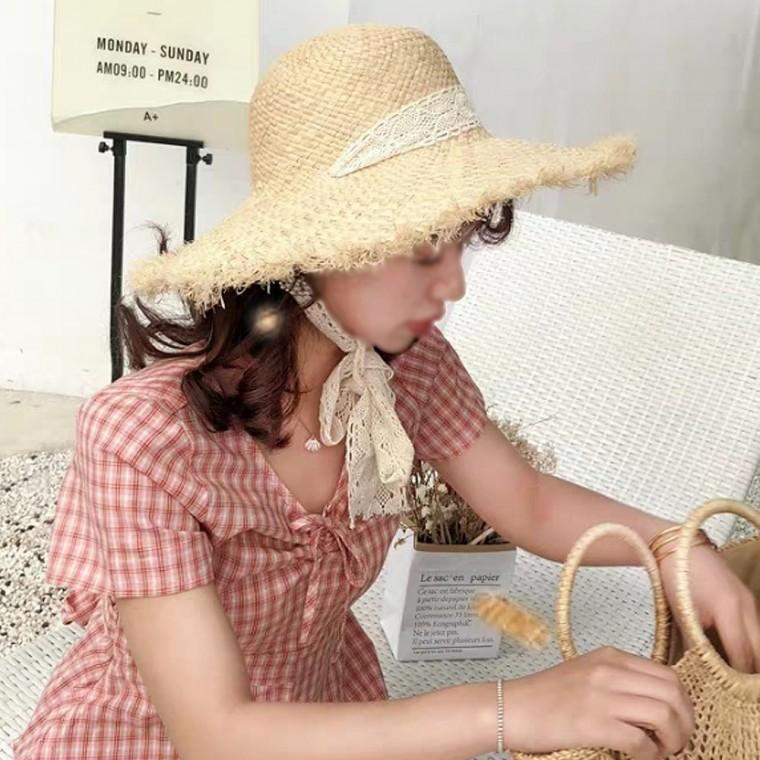 준캡 봄 여름 가을 레이스끈 밀짚모자 자외선차단 모자 여성 여자 모자 버킷햇