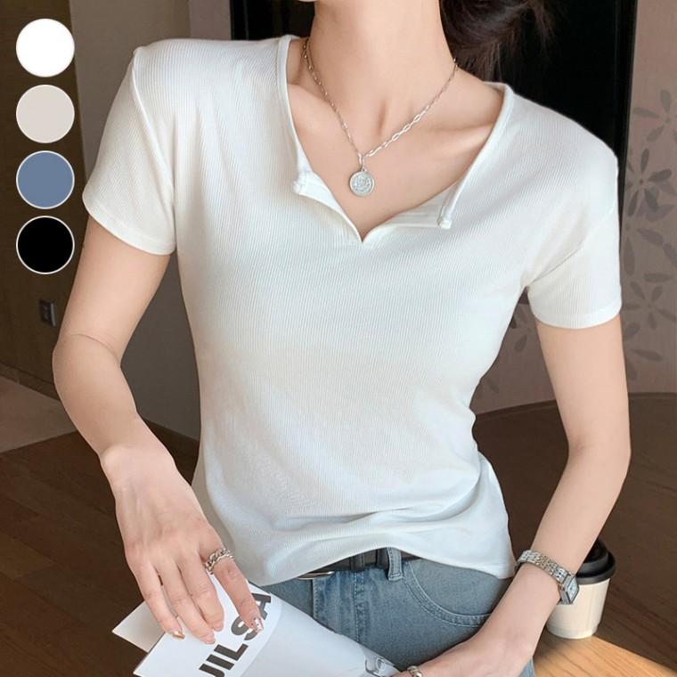쇄골보이는 반오픈 여름티 슬림핏 날씬 반팔티셔츠