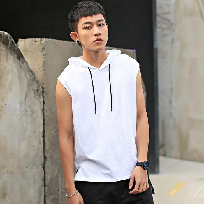 민소매 스포츠 시원한 남성 후드 여름 티셔츠 데일리