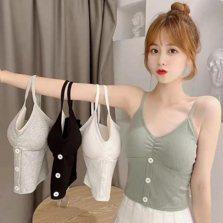 봄여름 여자 이너웨어 단추 골지 캡내장 크롭 끈나시