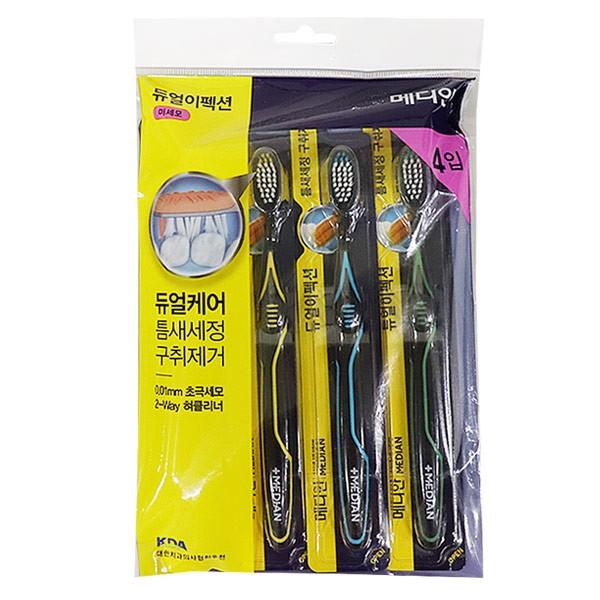 메디안 듀얼이펙션 칫솔 미세모 4p -TJ 칫솔 치약 양치질 양치 구취케어 충치케어 혀클리너 세면도구