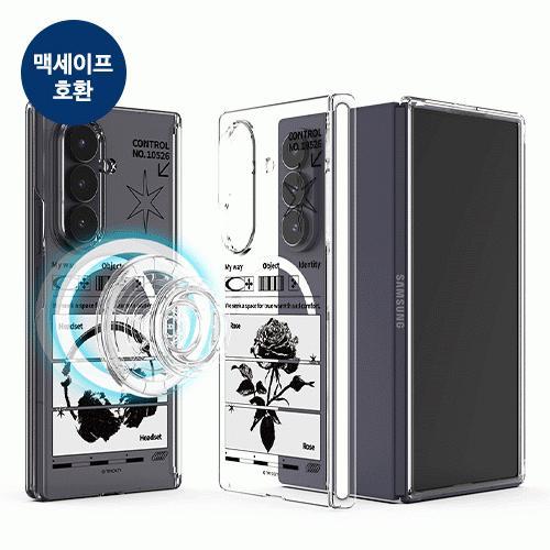 트라이코지 블랙 아트웍 오토 힌지 보호 마그네틱 클리어 하드케이스 폴드8와이드 폴드8울트라 폴드7 폴드6