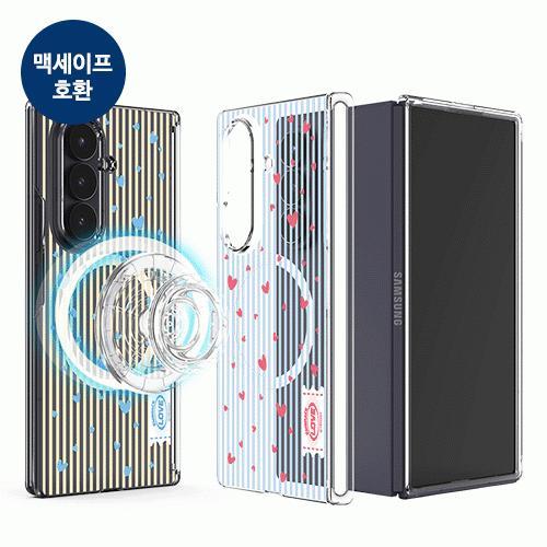 트라이코지 스몰 하트 패턴 오토 힌지 보호 마그네틱 클리어 하드케이스 폴드8와이드 폴드8울트라 폴드7