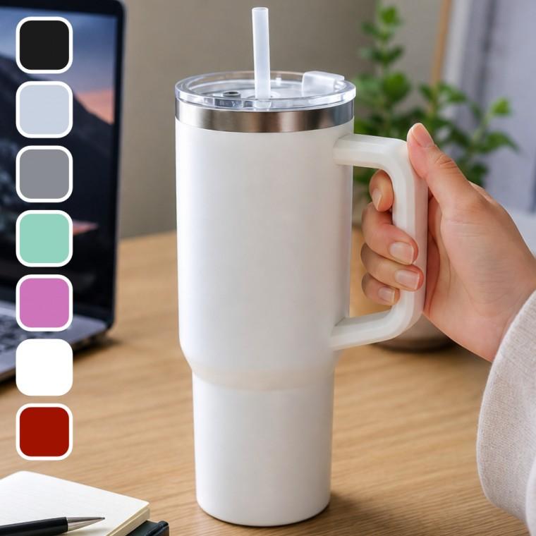 스텐 스탠 대용량 빨대 1.18L 손잡이 텀블러 1200ml