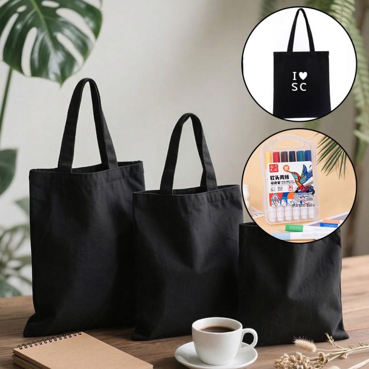 검정 무지 에코백 S 32x28cm 만들기 DIY 꾸미기 그리기 가방 캔버스 인쇄가능