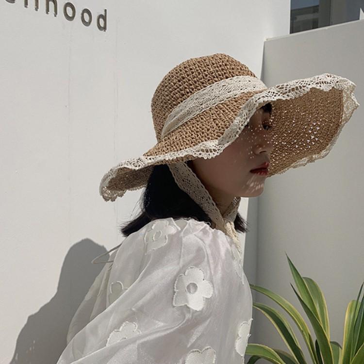 스토로우 리본 레이스 왕골모자(모음) 썬캡 챙모자 여성 자외선 햇빛 차단 라피아 여름 햇 밀짚 왕골