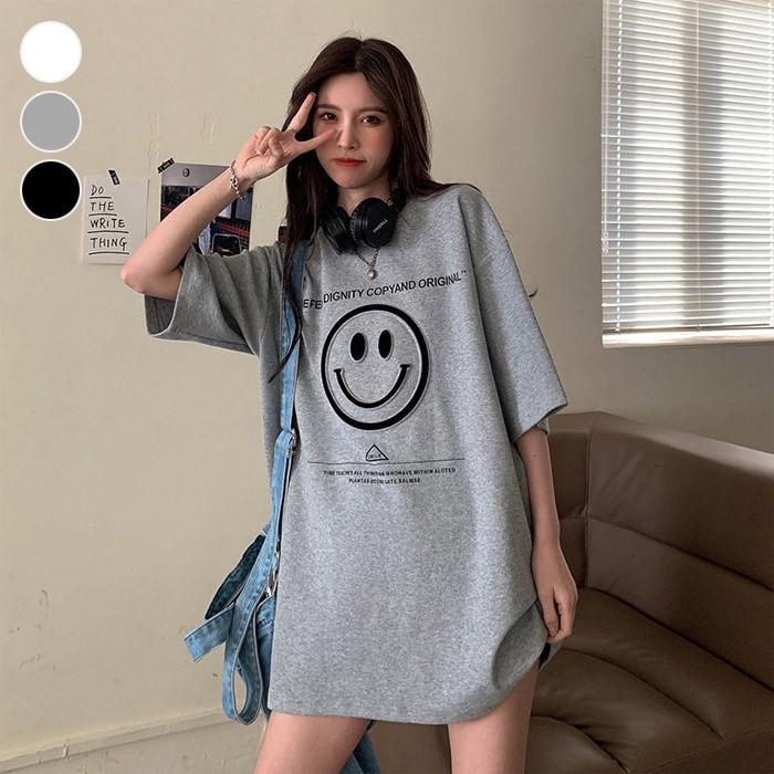 여리여리 반팔티셔츠 군살커버 스마일 데일리 오버핏