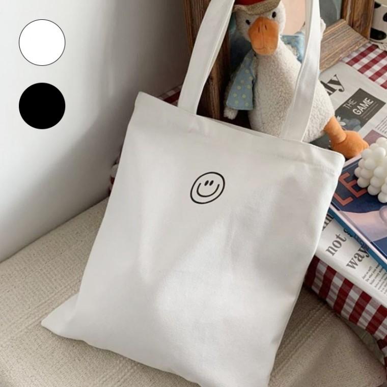 여성 데일리 스마일 에코백 캔버스 숄더백 패브릭