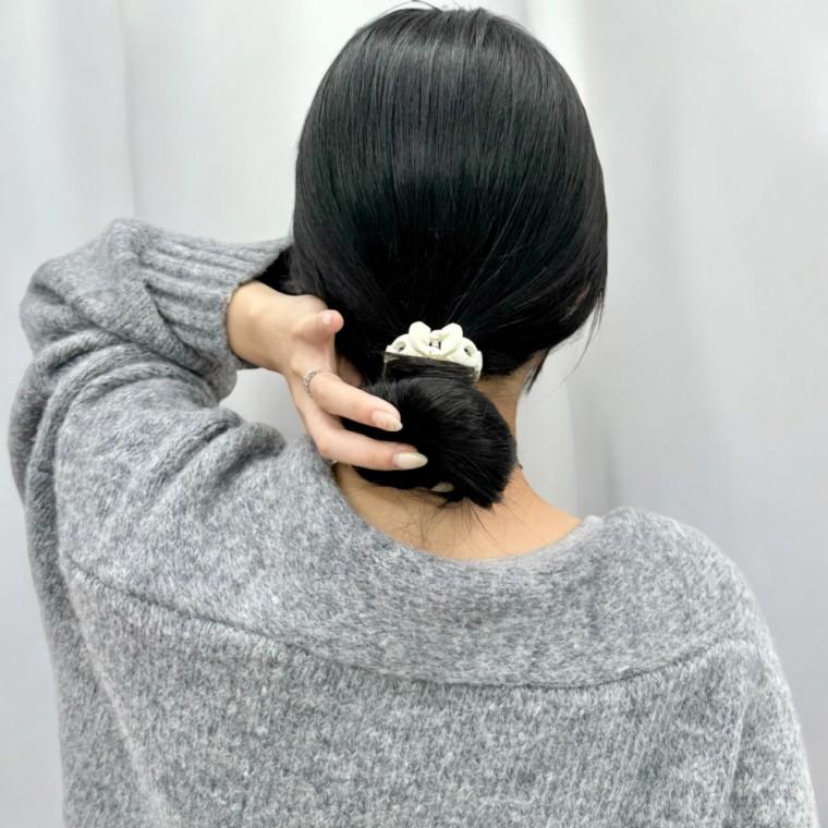 포니테일 올림머리 집게핀 화이트