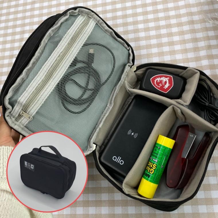 대용량 2단 전자기기 파우치 블랙