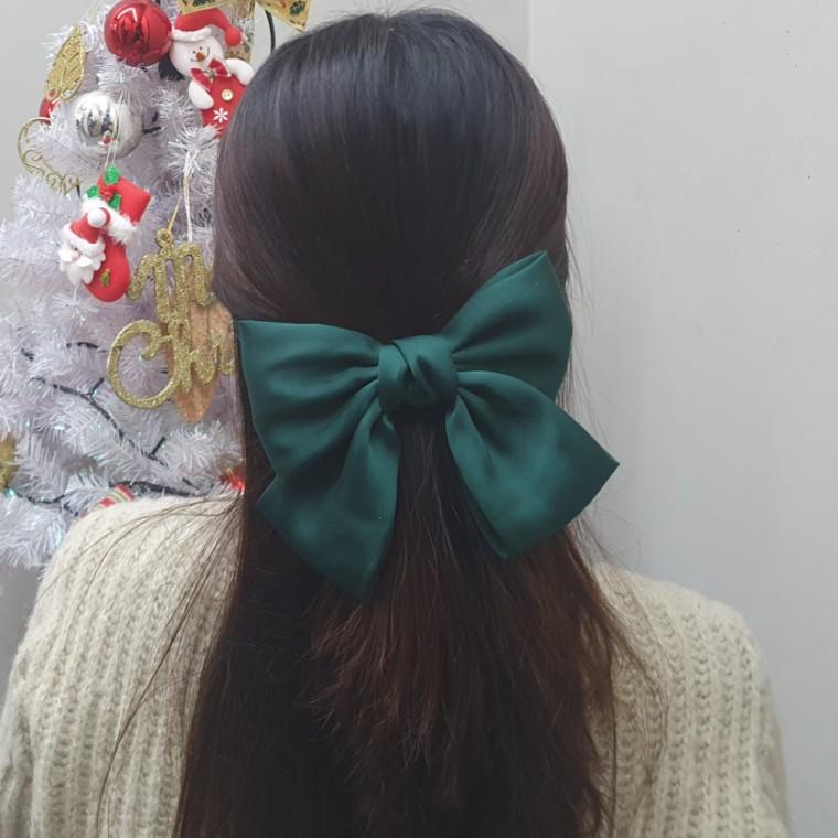 헤어스타일링 왕리본핀 다크그린