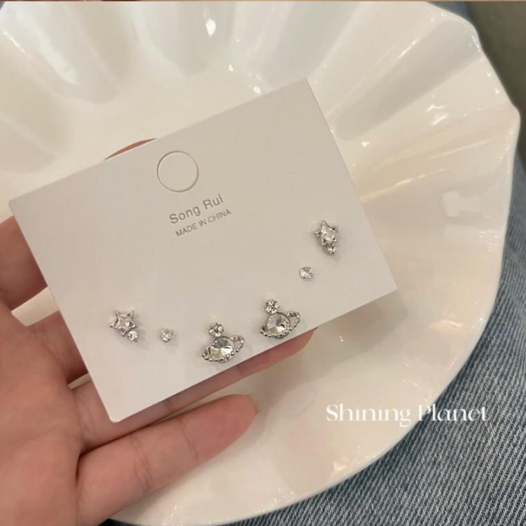 [위드기프트] S925은침 은하수 별 큐빅 귀걸이 3종세트