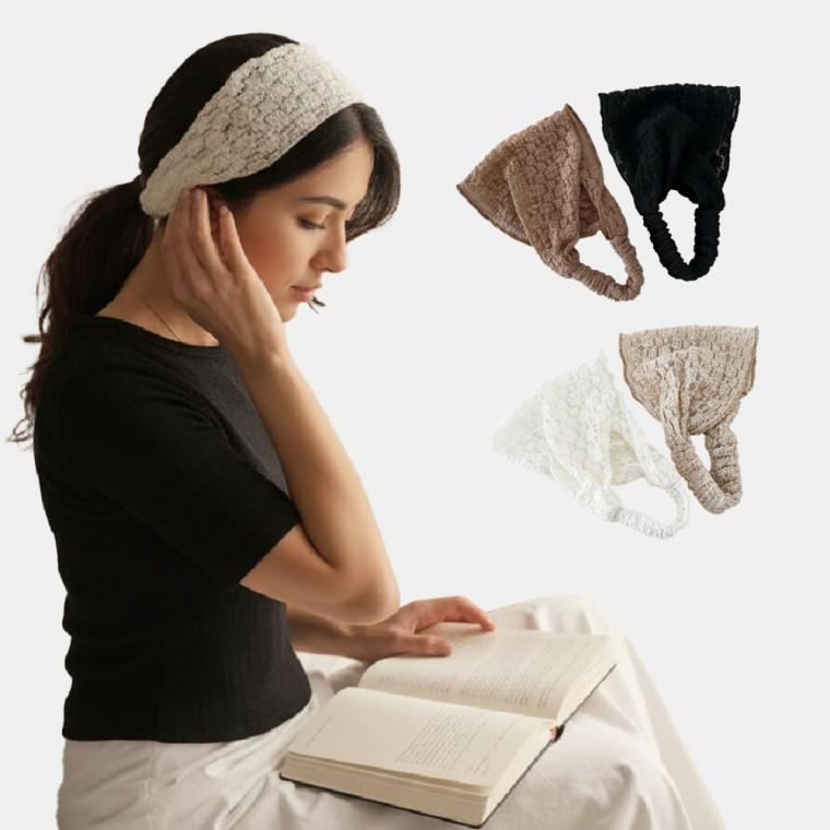 [큰손할인] 소프트핏헤어밴드 악세서리 머리띠 두건 레이스 여성 반다나 터번 와이드 편안한 커치프 코티지