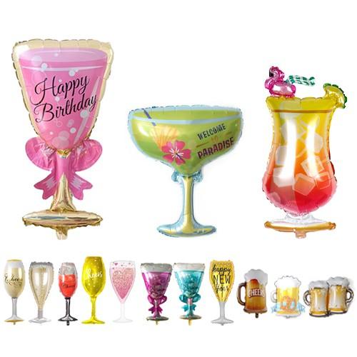 술잔 은박 풍선 맥주 샴페인 칵테일 와인 양주 위스키 치얼스 생일 축하 파티 술집 행사 축제 장식 꾸미기