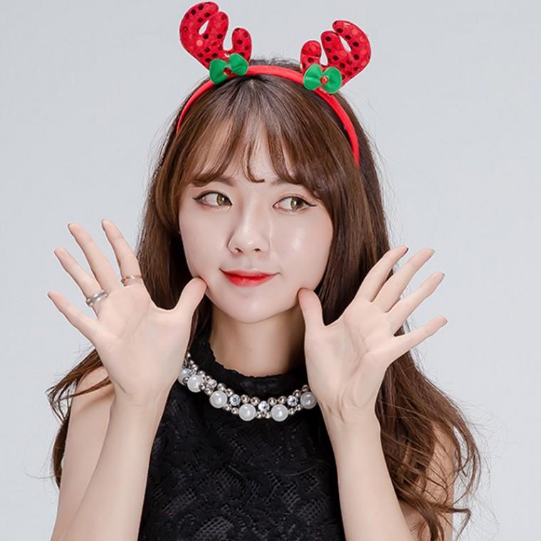 루돌프머리띠(스팡클) 크리스마스머리띠 단체선물 파