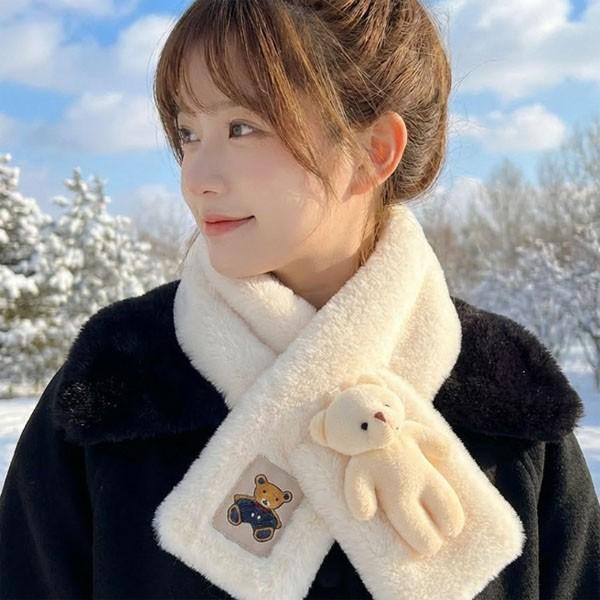 은창]내맘대로 곰돌이 브로치 끼움 퍼 목도리 스카프 크리스마스 여성 봄 롱 스카프 가을 겨울 여자 머플러