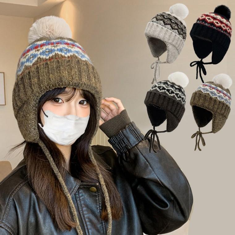 클래식무늬 턱끈 방울퍼 러블리 귀달이비니모 캐주얼