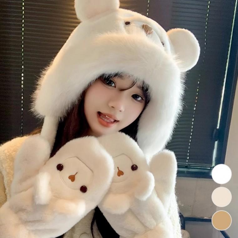 털모자 모자장갑세트 캐릭터 귀여운 방한용품 곰돌이