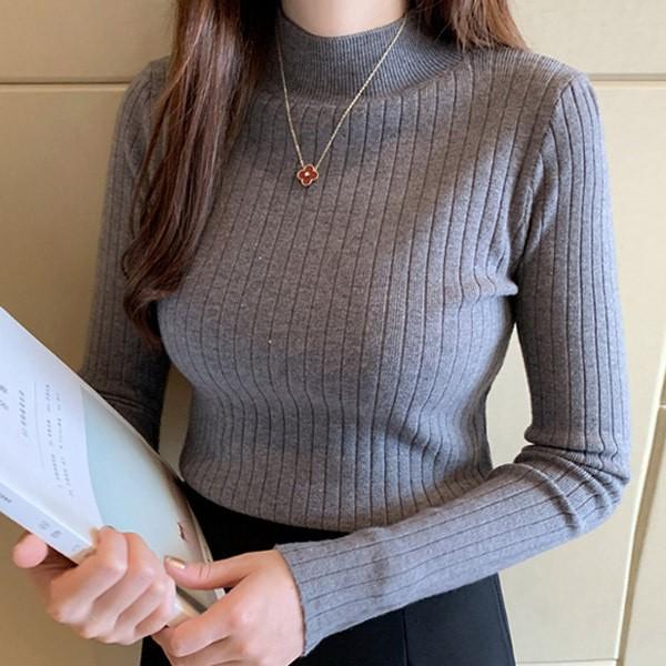 반폴라 여성스런 여성패션 골지 신축성좋은 긴팔니트