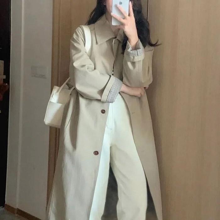 체크소매 여성 봄 트렌치코트 클래식한 가을 심플한