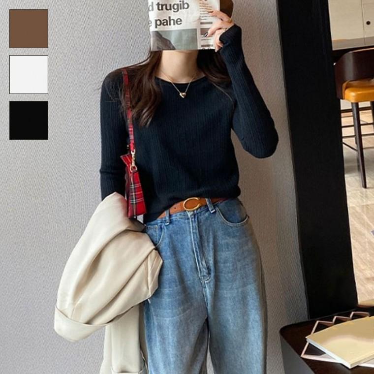 간절기 티셔츠 베이직핏 심플 라운드넷 골지패턴 단정